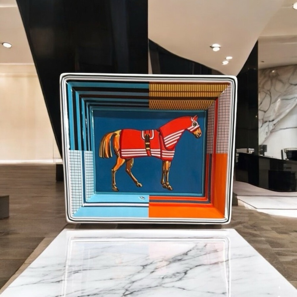 Hermes Orange and Blue Horse Decor Accent